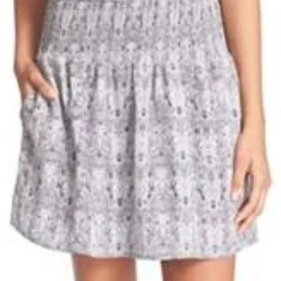 Joie Lawska Silk Smocked Waist Mini Dress Gray White Snake Print Pockets Large - Picture 11 of 11